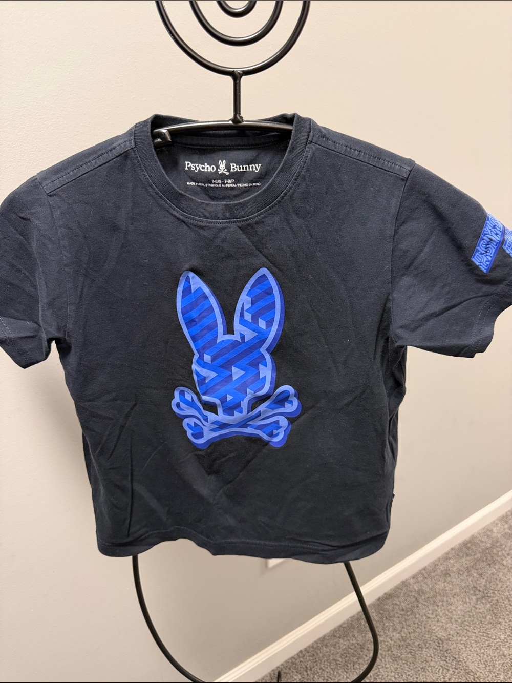 Psycho Bunny Black Kids Tee with Blue Logo